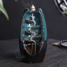 (Blue-M(19.8*11.5*11cm) Waterfall Backflow Ceramic Smoke Incense Burner Censer Holder Gift Decor Home