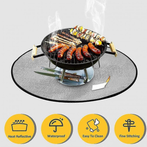 (32 inch, Black) Fireproof Mat Waterproof Multifunctional Round BBQ Mat for Backyard 2