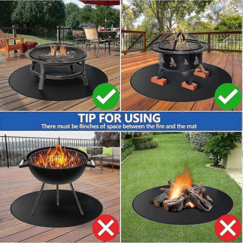(24 inch, Black) Fireproof Mat Waterproof Multifunctional Round BBQ Mat for Backyard 2