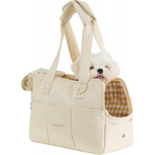Dog Carrier for Small Dogs Rabbit cat with Large Pockets, Cotton Bag, Dog Carrier Soft Sided(Beige, 13.6" L x 6.5" W x 10" H)