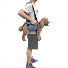 (M, Blue) Portable Pet Sling for Small Dogs - Supportive Harness for Grooming, Leg Care & Recovery - Black/Blue Backpack