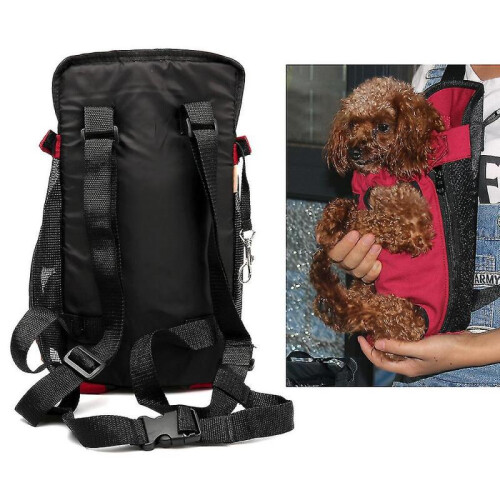 (M) Pet Cats And Dogs Go Out Portable Chest Breathable Red Backpack 2