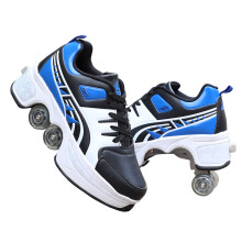 Inline Skate, 2in1 Shoes, Adjustable Quad Roller Skate Boots, BlueBlack40
