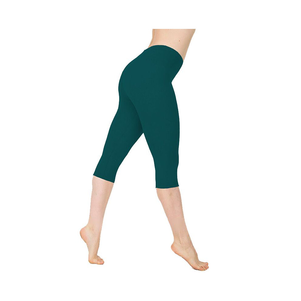 (Green, XL) Womens Waist Low Yoga 34 Capri Pants Fitness Sports Gym Leggings Basic Shorts