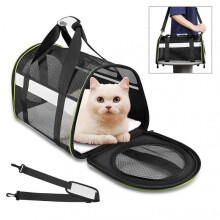 Pet Travel Bag 600D Nylon Cat Dog Carrier Foldable Carrying Bag Adjustable Shoulder Strap Light Gray