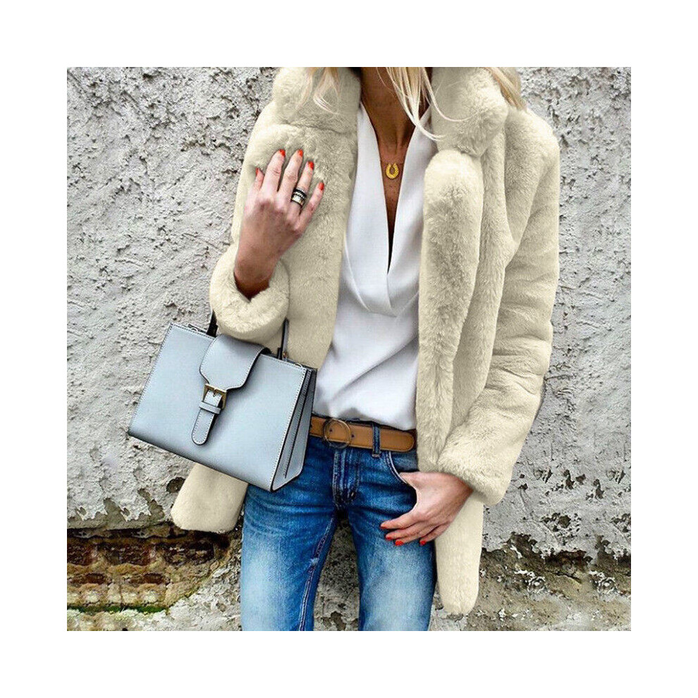 (Apricot, M) Bear Women Winter Fluffy Coat Faux Fleece Fur Jacket Cardigans Casual Outerwear