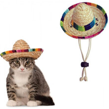 Pet Straw Hat Funny Mexican Sombrero Cap Party Decorations for Birthday for Small Pets Puppy Cat (1 Piece,beige)
