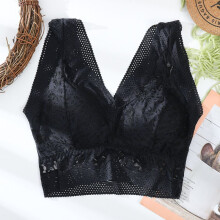 (Black, XL) Seamless Women Lace Sports Bra Push Up Sexy Yoga Fitness Wrapped Chest Plus Size