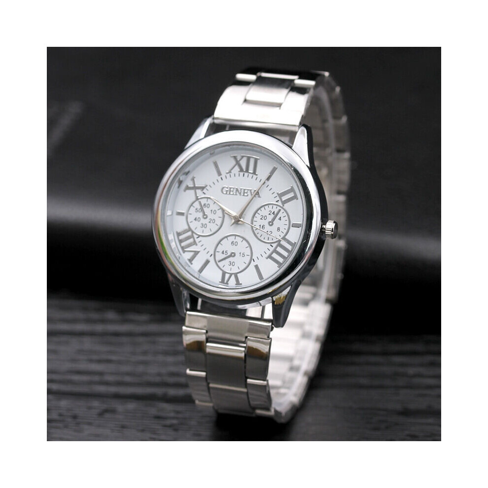 (Silver Case + White Dail) Fashion Women New Alloy Watch Leisure Ladies Exquisite Wristwatch Quartz White,Silver