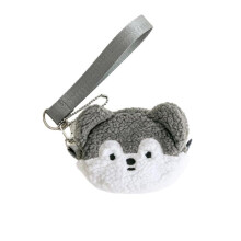 (Grey) Dog Poop Bag Dispenser Adorable Cartoon Design Soft Plush with Round Holes Convenient Trendy Pet