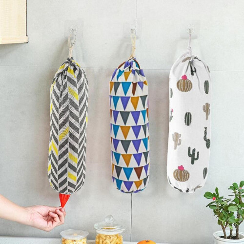 (G) Plastic Bag Holder Portable Space-saving Washable Wall Mount Plastic Bag Organizer With Hook Daily Use 1