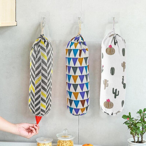 (F) Plastic Bag Holder Portable Space-saving Washable Wall Mount Plastic Bag Organizer With Hook Daily Use 1