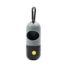 (Grey Black) Portable Dog Poop Bag Dispenser Outdoor Travel Pet Waste Bag Holder With Led Flashlight