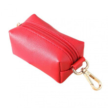 (Red) Dog Waste Bag Dispenser Large Capacity PU Dog Poop Pickup Bag Holder Portable Pet Waste Bag Holder