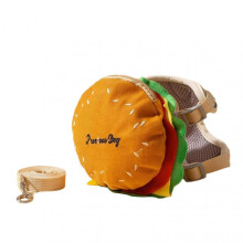 (L Suit, Alphabet Hamburger) Convenient Backpack Harness With Leash for Dog Cute Cartoon Pet Self Carry Backpack Leash for Outdoor Walking