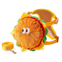 (M Suit, Big Eye Burger) Convenient Backpack Harness With Leash for Dog Cute Cartoon Pet Self Carry Backpack Leash for Outdoor Walking