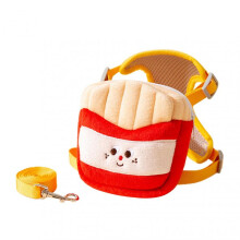(L Suit, French Fries) Convenient Backpack Harness With Leash for Dog Cute Cartoon Pet Self Carry Backpack Leash for Outdoor Walking