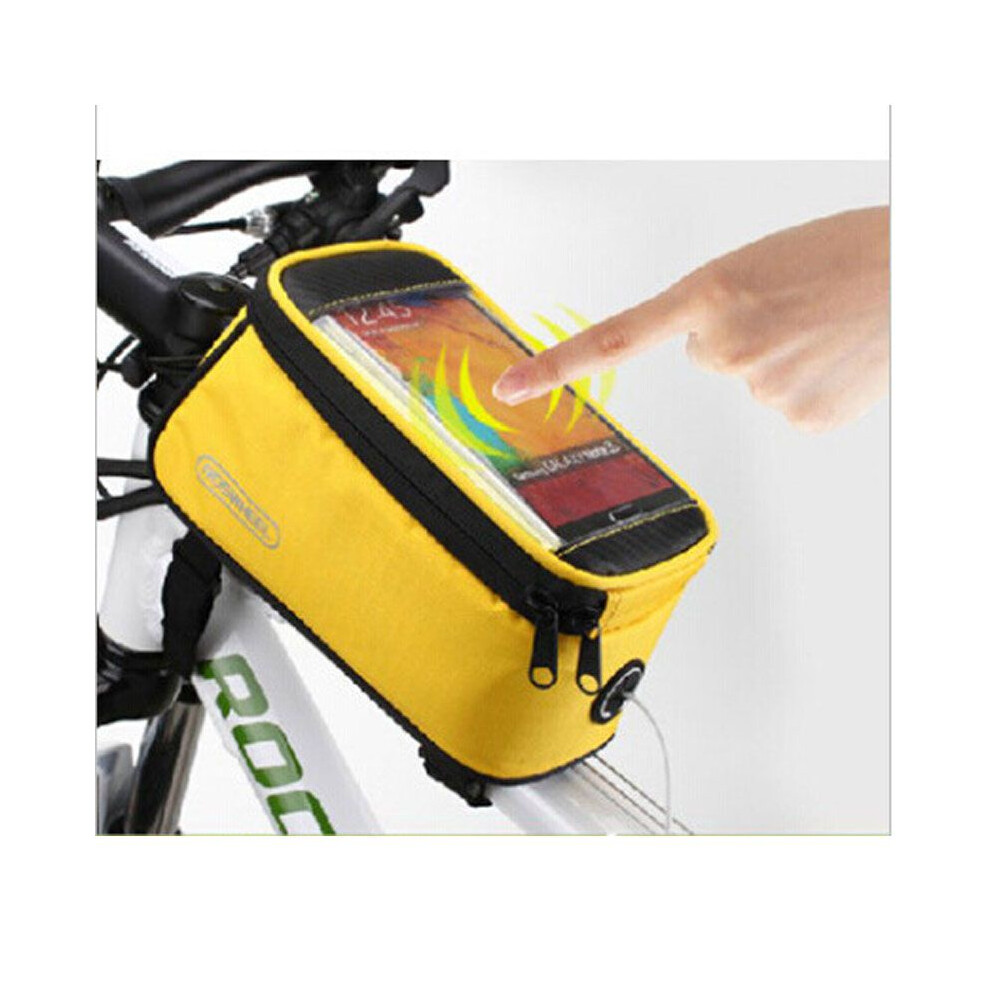 (Yellow, Large) Cycling Bicycle Bike Frame Pannier Front Tube Pouch Bag Phone Mobile Holder