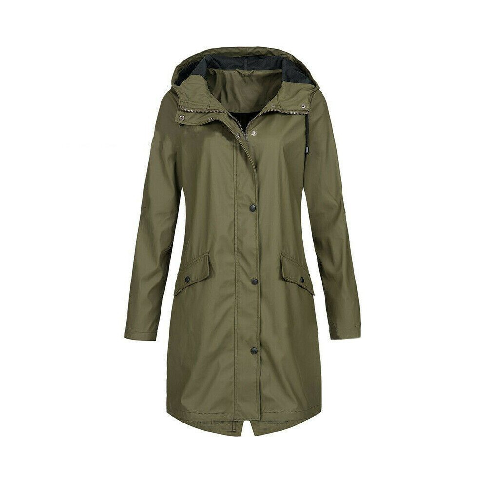 (ArmyGreen, L) Womens Windbreaker Hooded Jacket Ladies Outdoor Long Coat Mountaineering
