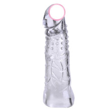 (Transparent, 16.5cm) Penis Reusable Extension Sex Toy Enlarge Sleeve Ring Full Cover Delay Penis