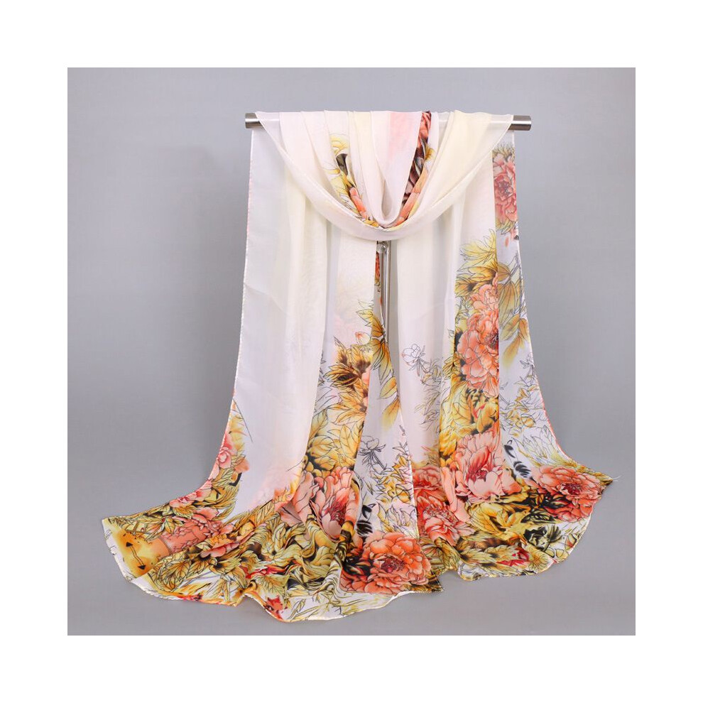(Golden) Peony Women Stunning Flowers Print Voile Wrap Shawl Stole Scarf Pashmina-image-OPC-PJ79G2J-NEW