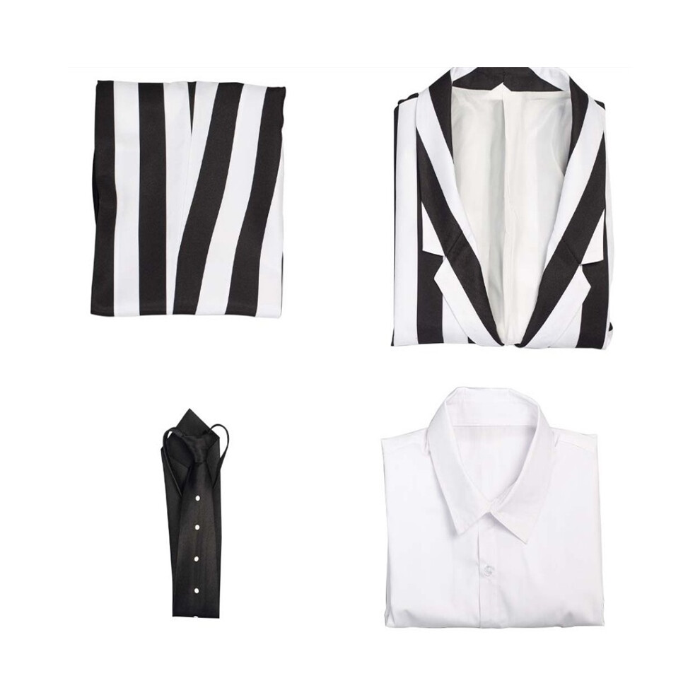 (XXXL) Costume Beetlejuice Cosplay Black And White Striped Suit Prop Party Halloween