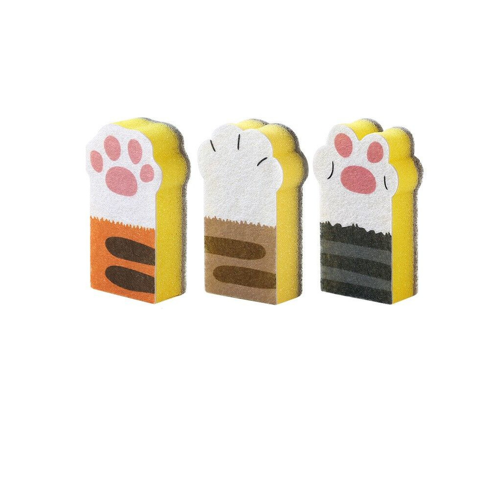 (Yellow) Claw 3pcs Cat Sponge Wipe Thickening Kitchen Brush Pot Block Cleaner Dishwashing-image-OPC-PJ79WCT-NEW