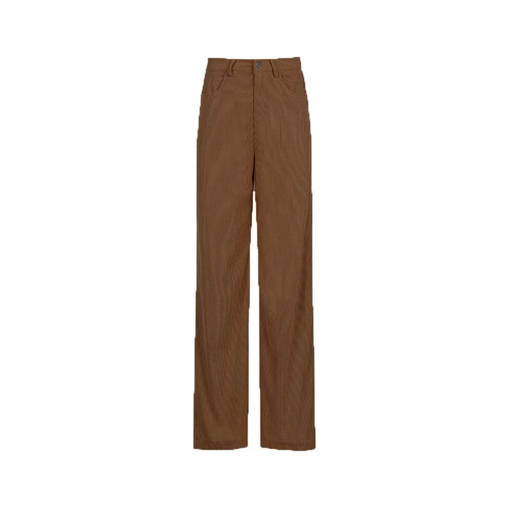 (Brown, S) Womens Color Solid High Waist Wide Leg Slimming Casual Corduroy Fashion Pants