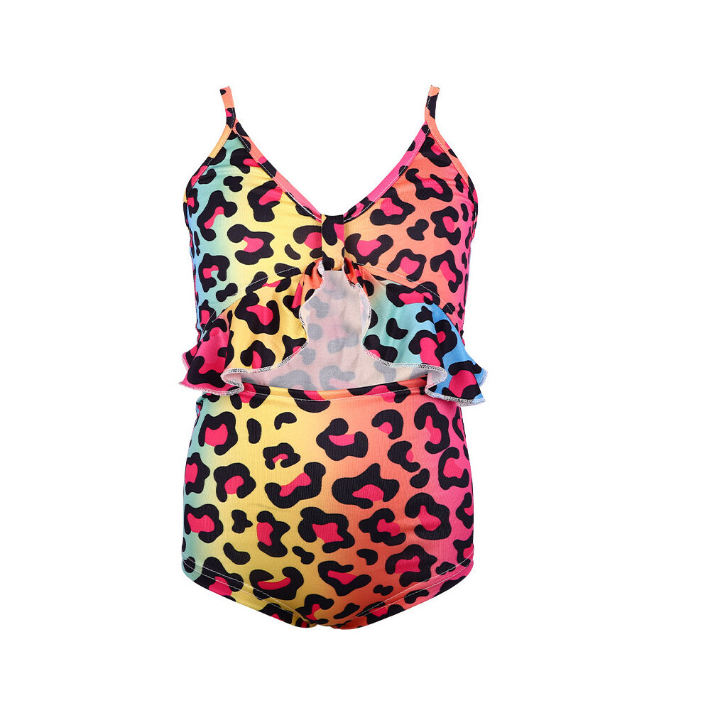 (Leopard Print, XL) Swimsuit Childrens Mermaid Girls Camisole Swimsuit One Piece Bikini Polyester