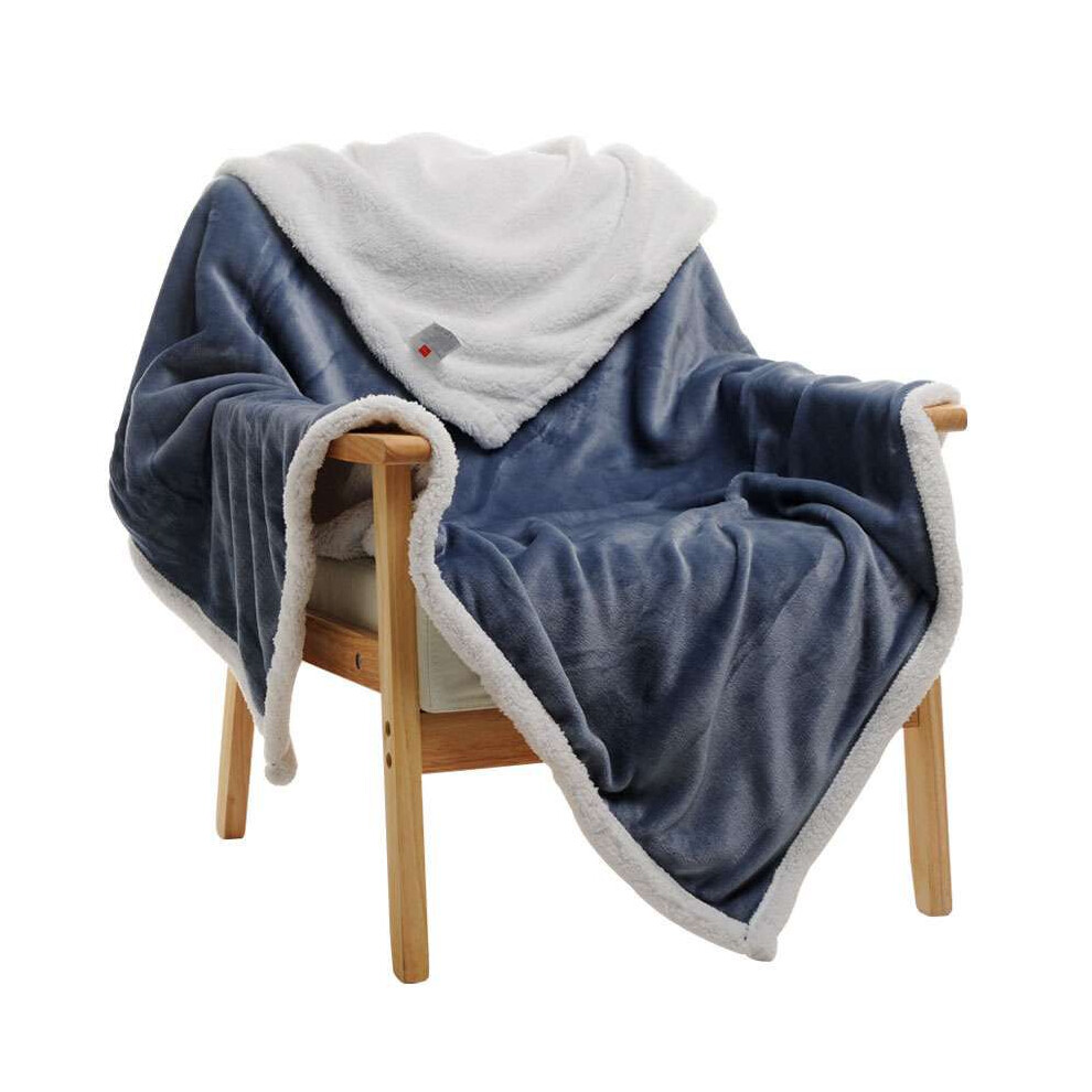 (Dark Blue, 180*200cm/70.9*78.7Inch) Sherpa Flannel Fleece Blanket Soft Plush Warm Thickened Bed Sofa Queen Twin