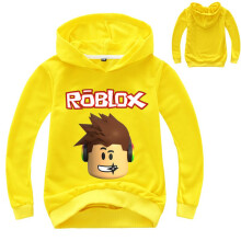 (Yellow, 160cm) Roblox Childrens Cartoon Print Hoodie Sweater Long Sleeve Tops Pullover Fashion