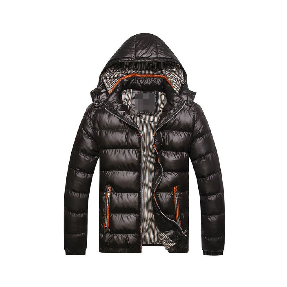 (Black, 5XL) Warm Winter Mens Hooded Thick Padded Jacket Zipper Casual Parka Coat Outwear
