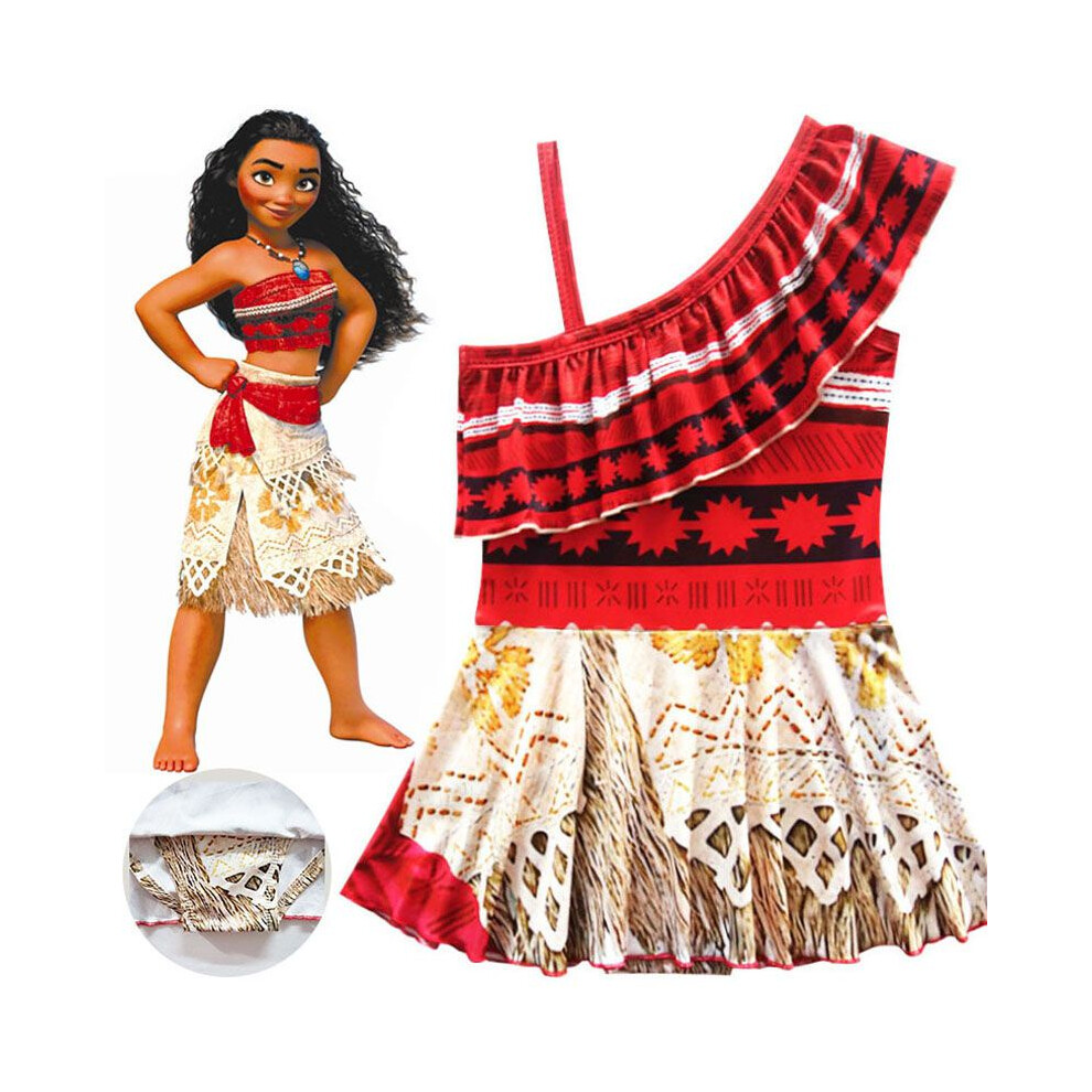 (D, 3-4Years?100CM?) Hawaiian Moana Kids Princess Girls Party Cosplay Fancy Costume Dress Swimwear