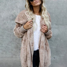 (Khaki, 5XL) Teddy Women Bear Coat Jacket Winter Fluffy Loose Cardigan Size Plus Outwear