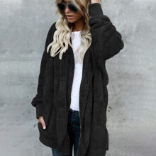 (Black, M) Teddy Women Bear Coat Jacket Winter Fluffy Loose Cardigan Size Plus Outwear