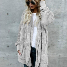 (Gray, L) Teddy Women Bear Coat Jacket Winter Fluffy Loose Cardigan Size Plus Outwear