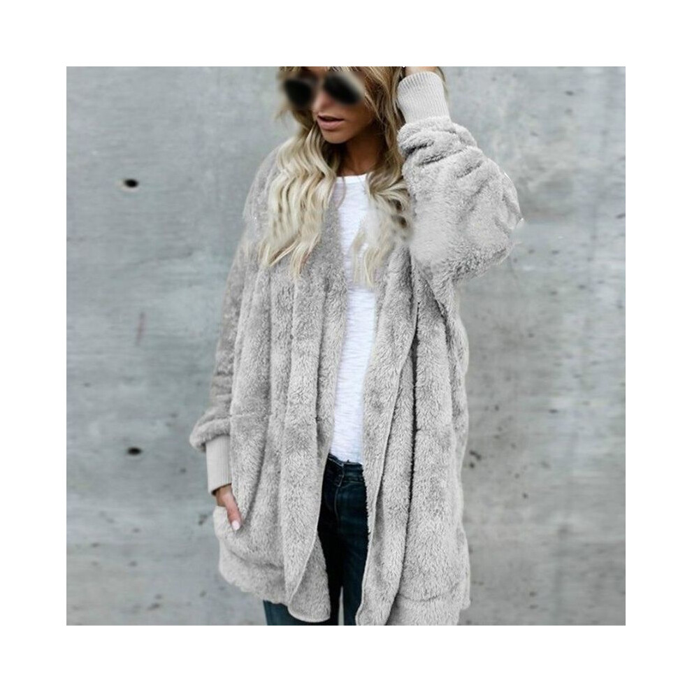 (Gray, L) Teddy Women Bear Coat Jacket Winter Fluffy Loose Cardigan Size Plus Outwear