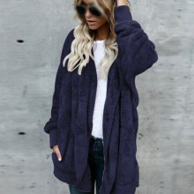 (Navy, L) Teddy Women Bear Coat Jacket Winter Fluffy Loose Cardigan Size Plus Outwear