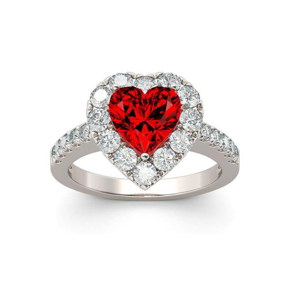 (6) Plated Silver Ring Gemstone Love Red Ruby Rhinestone Promise Gift Proposal-image-OPC-PJ7BC97-NEW