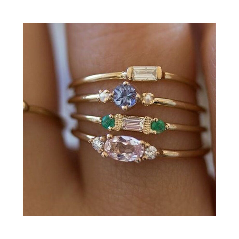 (5) 1 4 In Set Rings Fashion Women Rings Gold Plated Ring Zircon Gemstone Rings-image-OPC-PJ7BCH2-NEW