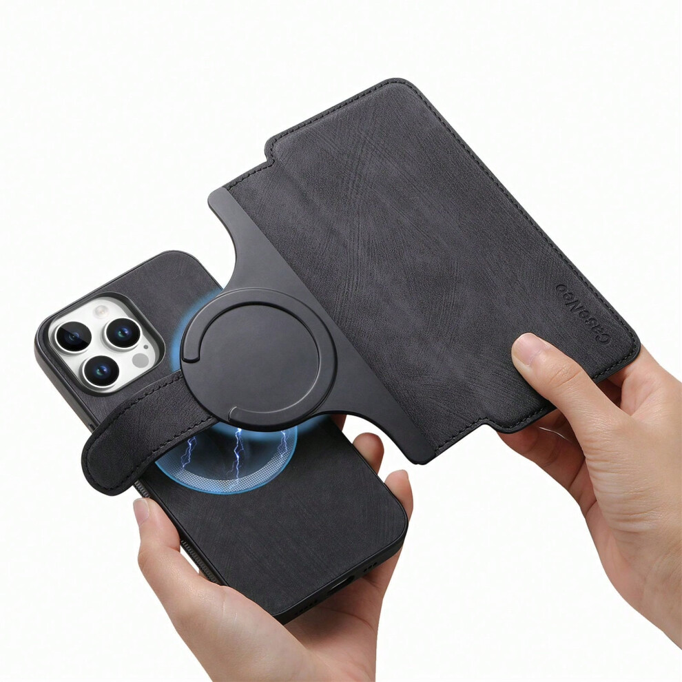 (black, iPhone 14 Pro Max) Suitable for Apple iPhone 16 magnetic detachable two-in-one protective case with card slot and quick release case