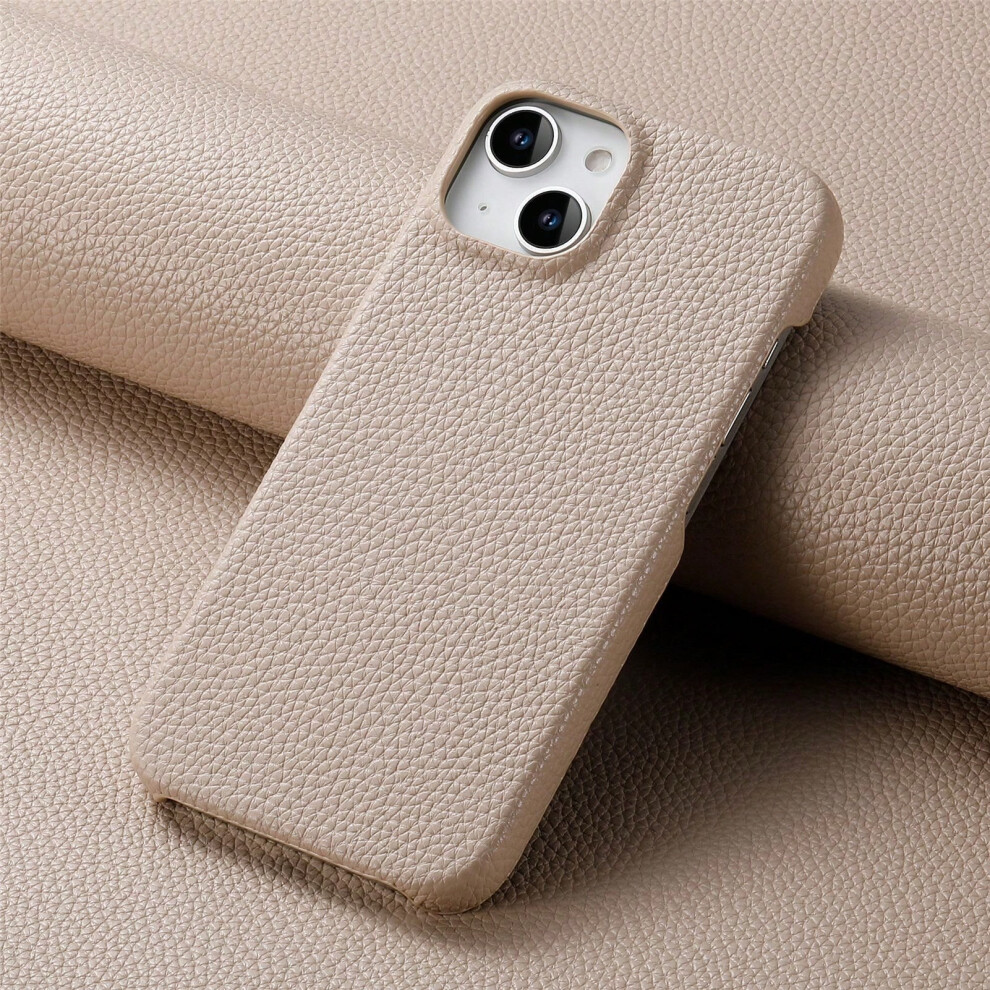 (Khaki gray, iPhone 15 Pro) Litchi pattern mobile phone case suitable for Apple 17 mobile phone case ins plain leather iPhone17Air solid color 17 simple 14 case