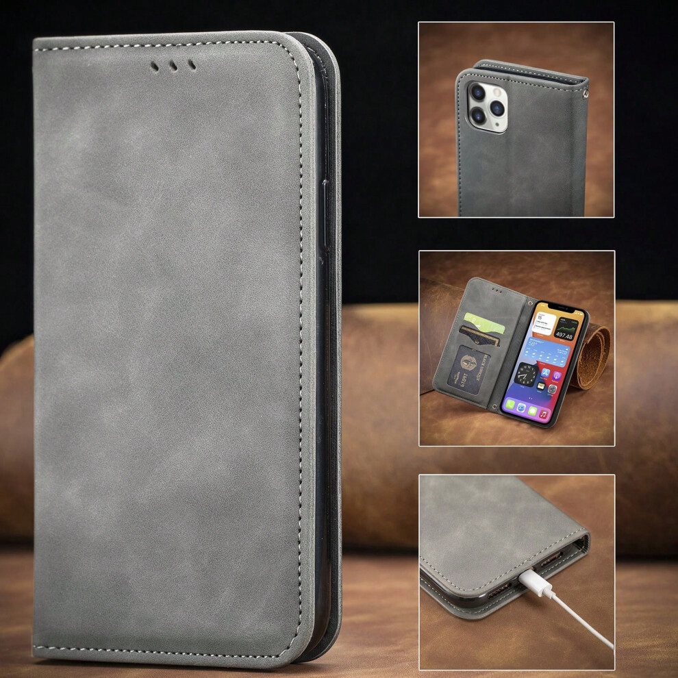 (grey, Samsung S25 Plus/S24 Plus) Suitable for iPhone 17 Pro mobile phone case flip cover PU card slot magnetic mobile phone leather case Samsung S25 Ultra wallet