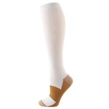 (Lxl, Ion White) 1/7 Pair Copper Fiber Compression Calf Socks Elastic Sports Socks Unisex Support Stockings for Running Cycling Adult