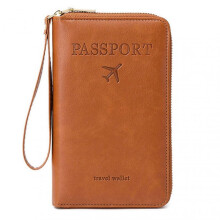 (Brown) Multi-Functional RFIDs Passport Wallet Biofold Document Organiser Holder for Women Men
