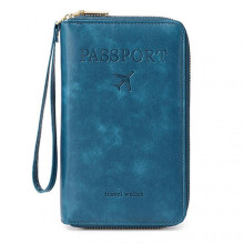 (Blue) Multi-Functional RFIDs Passport Wallet Biofold Document Organiser Holder for Women Men