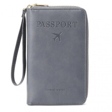 (Grey) Multi-Functional RFIDs Passport Wallet Biofold Document Organiser Holder for Women Men