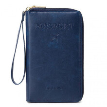 (Dark Blue) Multi-Functional RFIDs Passport Wallet Biofold Document Organiser Holder for Women Men