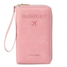(Pink) Multi-Functional RFIDs Passport Wallet Biofold Document Organiser Holder for Women Men
