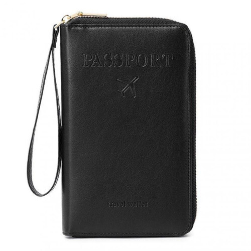(Black) Multi-Functional RFIDs Passport Wallet Biofold Document Organiser Holder for Women Men